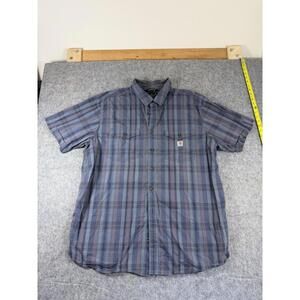 Carhartt Men's 2XLT Rugged Flex Button Up Shirt Short Sleeve Blue Plaid